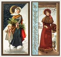 Christmas Card Depicting Women and Child (1865&ndash;1899) by <a href="https://www.rawpixel.com/search/l.%20prang?sort=curated&amp;type=all&amp;page=1">L. Prang &amp; Co</a>. Original from The New York Public Library. Digitally enhanced by rawpixel.