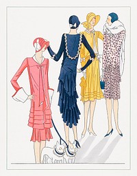 Several afternoon dresses (1929) fashion illustration in high resolution by Philippe et Gaston, Jenny and Martial et Armand. Original from the Rijksmuseum. Digitally enhanced by rawpixel.