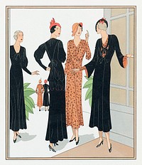 Four women dresses (1932) fashion illustration in high resolution by Bernard & Cie. Original from the Rijksmuseum. Digitally enhanced by rawpixel.