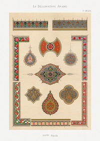 Vintage arabesque decoration, plate no. 24 & 25, Emile Prisses d’Avennes, La Decoration Arabe. Digitally enhanced lithograph from own original 1885 edition of the book