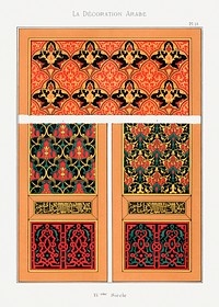 Vintage arabesque decoration, plate no. 13, Emile Prisses d&rsquo;Avennes, La Decoration Arabe. Digitally enhanced lithograph from own original 1885 edition of the book