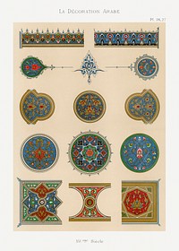 Vintage arabesque decoration, plate no. 26 & 27, Emile Prisses d’Avennes, La Decoration Arabe. Digitally enhanced lithograph from own original 1885 edition of the book