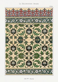 Vintage arabesque decoration, plate no. 54, Emile Prisses d’Avennes, La Decoration Arabe. Digitally enhanced lithograph from own original 1885 edition of the book