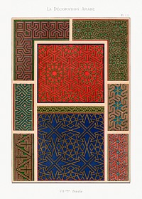 Arabic art pattern, Emile Prisses d’Avennes, La Decoration Arabe. Digitally enhanced lithograph from own original 1885 edition of the book