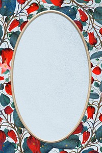 Vintage red floral frame, blue background psd