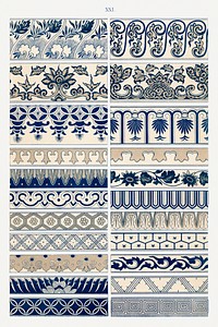 Blue flower pattern, Examples of Chinese Ornament selected from objects in the South Kensington Museum and other collections by Owen Jones. Digitally enhanced plate from our own original 1867 edition of the book.