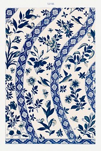 Blue flower pattern, Examples of Chinese Ornament selected from objects in the South Kensington Museum and other collections by Owen Jones. Digitally enhanced plate from our own original 1867 edition of the book.