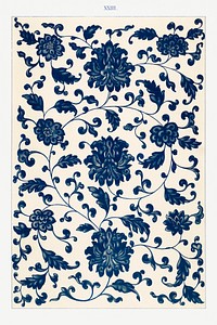 Blue flower pattern, Examples of Chinese Ornament selected from objects in the South Kensington Museum and other collections by Owen Jones. Digitally enhanced plate from our own original 1867 edition of the book.