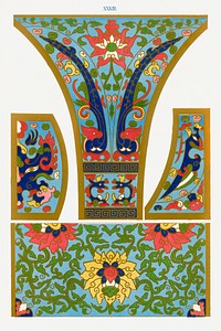 Flower illustration, Examples of Chinese Ornament selected from objects in the South Kensington Museum and other collections by Owen Jones. Digitally enhanced plate from our own original 1867 edition of the book.