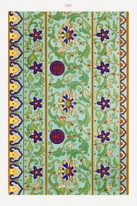 Flower pattern, Examples of Chinese Ornament selected from objects in the South Kensington Museum and other collections by Owen Jones. Digitally enhanced plate from our own original 1867 edition of the book.