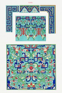 Chinese floral illustration, Examples of Chinese Ornament selected from objects in the South Kensington Museum and other collections by Owen Jones. Digitally enhanced plate from our own original 1867 edition of the book.