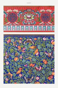 Chinese botanical illustration, Examples of Chinese Ornament selected from objects in the South Kensington Museum and other collections by Owen Jones. Digitally enhanced plate from our own original 1867 edition of the book.
