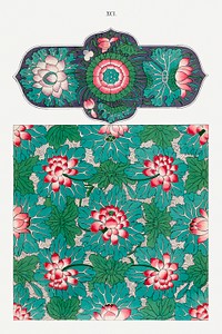 Flower pattern, Examples of Chinese Ornament selected from objects in the South Kensington Museum and other collections by Owen Jones. Digitally enhanced plate from our own original 1867 edition of the book.