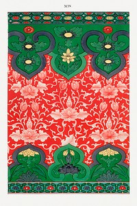 Red floral pattern, Examples of Chinese Ornament selected from objects in the South Kensington Museum and other collections by Owen Jones. Digitally enhanced plate from our own original 1867 edition of the book.