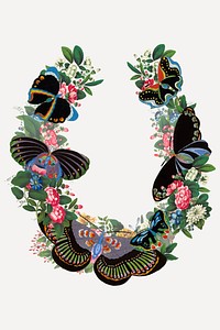 Butterfly wreath, vintage Japanese art illustration vector