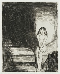 Puberty (1902) by <a href="https://www.rawpixel.com/search/Edvard%20Munch?sort=curated&amp;type=all&amp;page=1">Edvard Munch</a>. Original from The Art Institute of Chicago. Digitally enhanced by rawpixel.