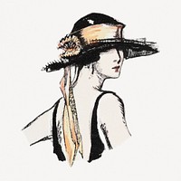 Vintage woman wearing hat psd illustration, remixed from the artworks by Porter Woodruff