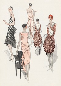 Women in fashionable vintage dress from the jazz era, remixed from vintage illustration published in Art&ndash;Go&ucirc;t&ndash;Beaut&eacute;