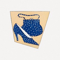 Blue polka dot handbag and shoe, remixed from vintage illustration published in Art&ndash;Go&ucirc;t&ndash;Beaut&eacute;