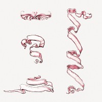 Pink ribbon vintage illustration set