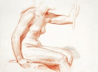 Naked woman posing sensually, vintage erotic art. Study of a Female Nude, Seated (1870&ndash;1879) by George Richmond. Original from The Met Museum. Digitally enhanced by rawpixel.