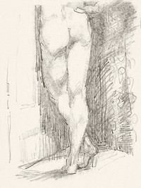 Naked woman showing bottom in sensual position, vintage nude illustration. Achterzijde van een staande naakte vrouw (1916) by Reijer Stolk. Original from The Rijksmuseum. Digitally enhanced by rawpixel.