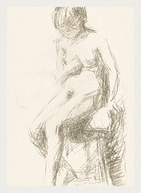 Vintage erotic nude art of a naked woman. Zittende naakte vrouw op een kruk (1906&ndash;1945) by Reijer Stolk. Original from The Rijksmuseum. Digitally enhanced by rawpixel.