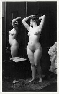 Young woman modeling: full length nude looking in mirror (1902) by Fitz W. Guerin. Original from The Library of Congress. Digitally enhanced by rawpixel.