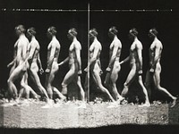 Nude photography of naked man walking, "Stroboscopic" Photograph (1880s, printed 1930s–40s) by Thomas Eakins. Original from The MET Museum. Digitally enhanced by rawpixel.