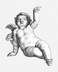 Cute cherub psd illustration, remix from artworks by Wenceslaus Hollar