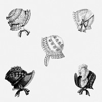 Vintage head dresses psd illustration set, remix from artworks by John Bell