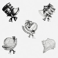 Vintage head dresses psd illustration set, remix from artworks by John Bell