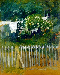 August Macke's Laundry in the garden in Kandern (1907) famous painting. Original from Wikimedia Commons. Digitally enhanced by rawpixel.