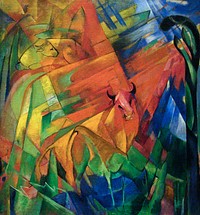 Franz Marc's Animals in a Landscape (1914) famous painting. Original from Wikimedia Commons. Digitally enhanced by rawpixel.