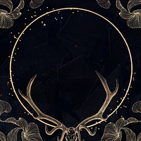 Gold frame, animal skull drawing graphic psd  