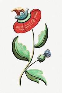 Vintage red flower illustration psd, featuring public domain artworks