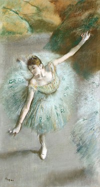 Dancer in Green (ca. 1883) painting in high resolution by <a href="https://www.rawpixel.com/search/edgar%20degas?sort=curated&amp;page=1">Edgar Degas</a>. Original from The MET Museum. Digitally enhanced by rawpixel.