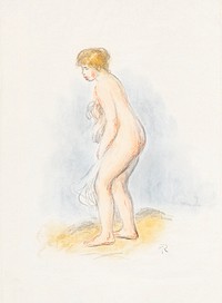 Standing Female Bather (1896) by <a href="https://www.rawpixel.com/search/Pierre-Auguste%20Renoir?sort=curated&amp;page=1">Pierre-Auguste Renoir</a>. Original from The Art Institute of Chicago. Digitally enhanced by rawpixel.