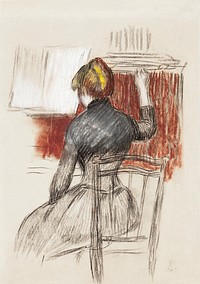 Woman at a Piano by <a href="https://www.rawpixel.com/search/Pierre-Auguste%20Renoir?sort=curated&amp;page=1">Pierre-Auguste Renoir</a>. Original from The Art Institute of Chicago. Digitally enhanced by rawpixel.