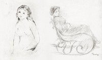 Study for a Female Bather (1906) and Woman Seated in a Chair (recto); Woman in a Chair, Seen from the Back (verso) (1883) by <a href="https://www.rawpixel.com/search/Pierre-Auguste%20Renoir?sort=curated&amp;page=1">Pierre-Auguste Renoir</a>. Original from The Art Institute of Chicago. Digitally enhanced by rawpixel.