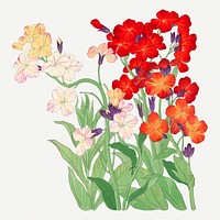 Wallflower illustration, vintage Japanese art painting