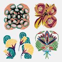 Aesthetic flower sticker, collage clipart in vintage floral Art Nouveau style vector collection