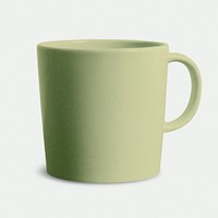 Green ceramic coffee cup on off white background