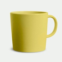 Yellow ceramic coffee cup on off white background