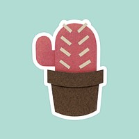 Red cactus paper craft sticker on blue background
