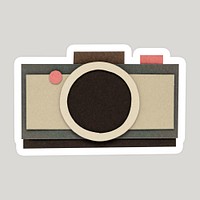 Brown analog camera paper craft sticker on gray background