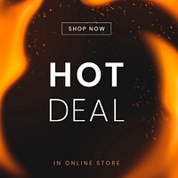 Social media post template, hot sale shopping ad, with burning flame vector