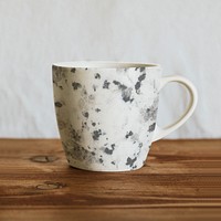 Coffee mug mockup psd, white & gray abstract design