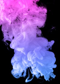 Pink and blue smoke effect design element on a black background