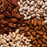 Organic mixed nuts closeup food photography